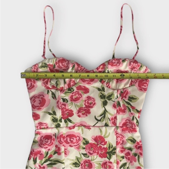 NEW Zara Corset Style Mini Dress Medium Pink White Floral Roses Rose Thin Straps - Picture 6 of 14